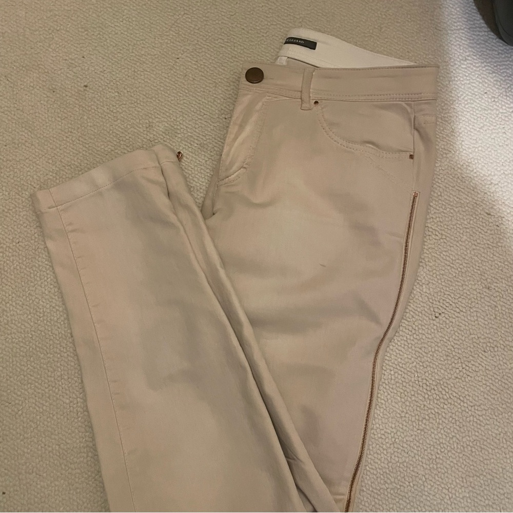 Womens Rene Lezard Beige W/Leg Side Zippers Down Pants S/36 UNIQUE